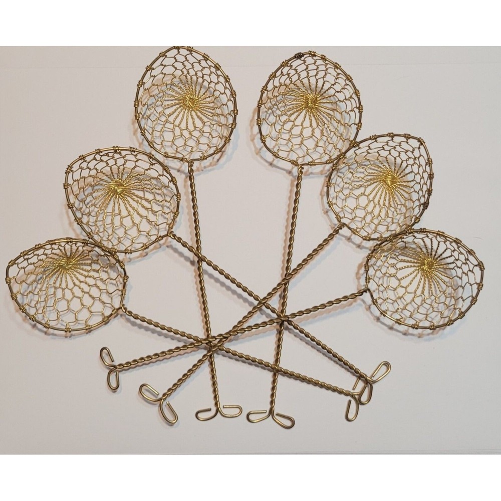 Vintage Twisted Wire Egg Spoon Strainer Lifter Kitchen Utensil Set of 6